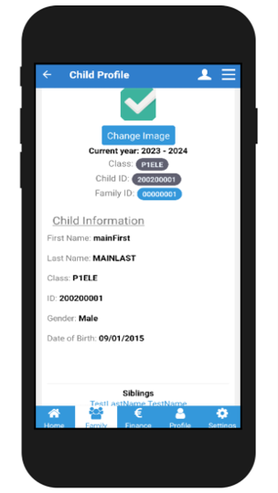 Child Profile page on Android phone