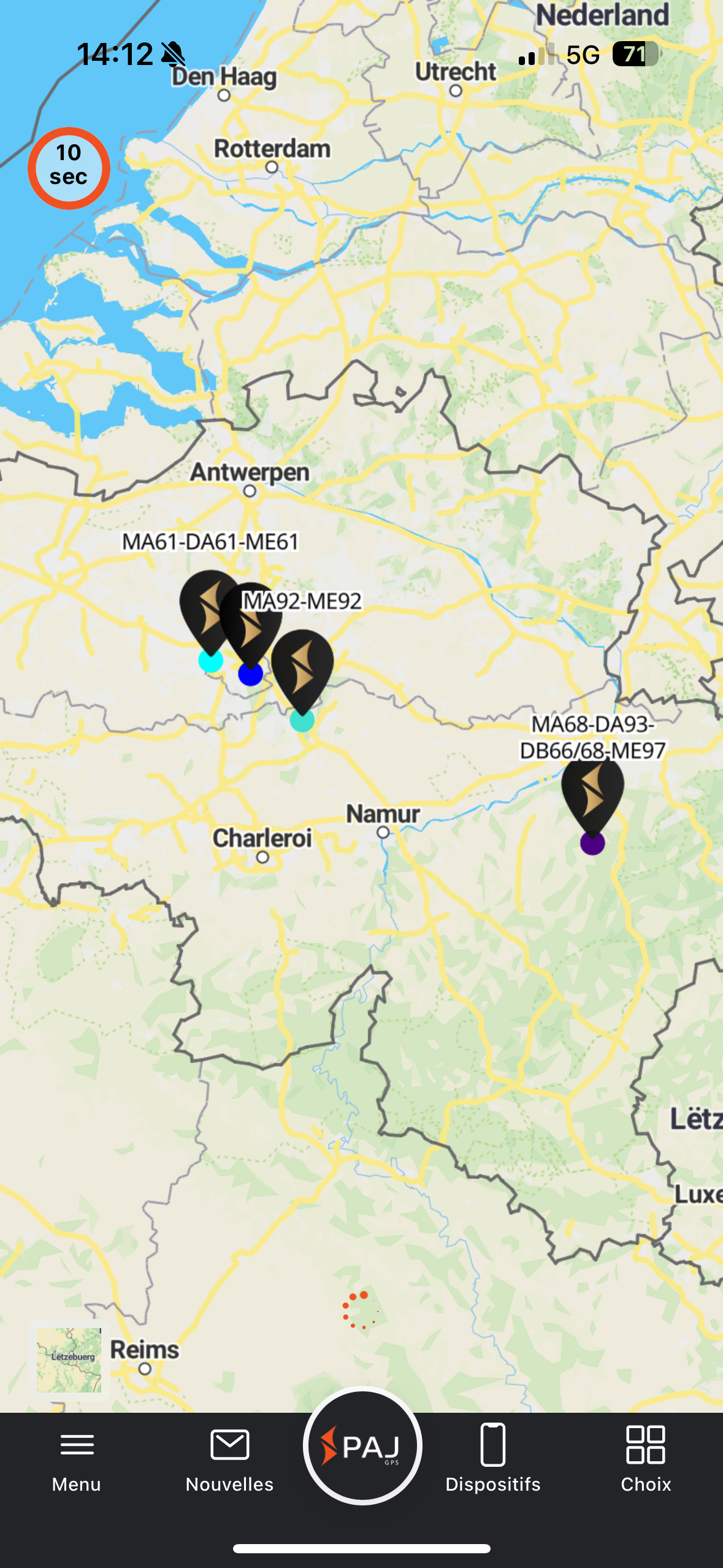 Screenshot de l'application PAJ sur la vue de la page d'accueil