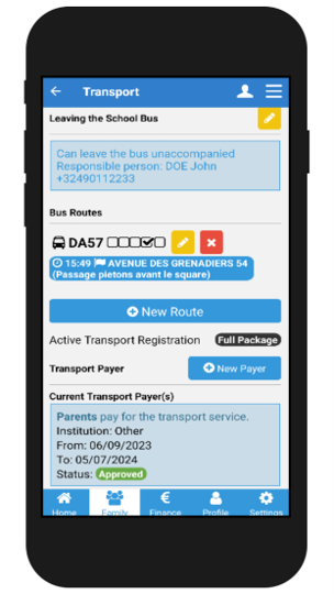 Transport page on Android phone