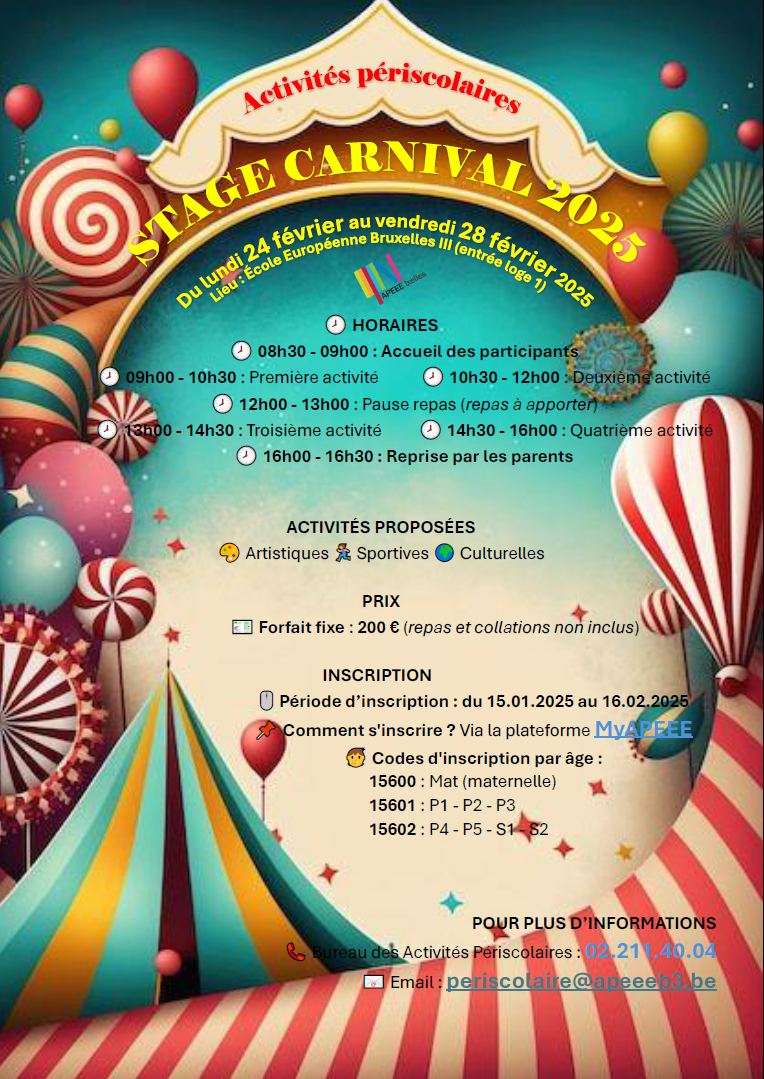 Poster pour le stage de carnaval