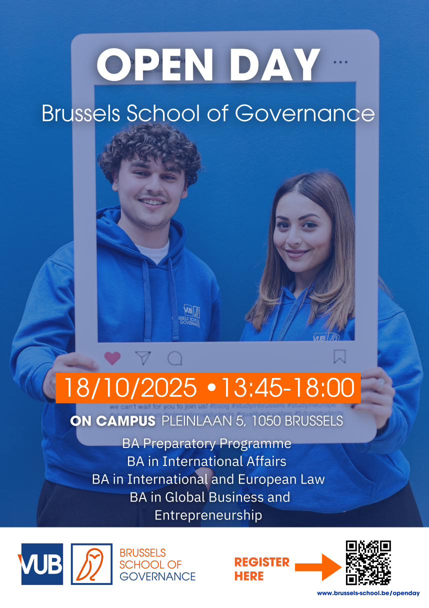 Poster with two smiling students, with information about the open day (rewritten in the article)